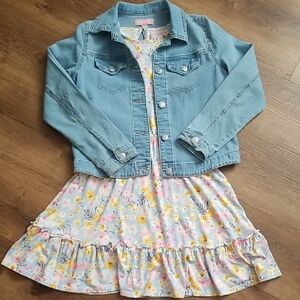 Kids Denim Jacket with Floral Dress
